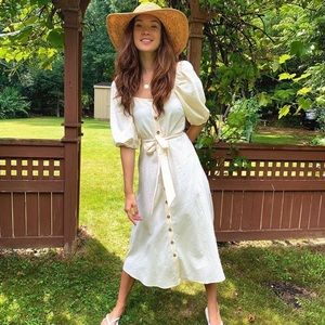 White dress with puffed sleeves